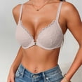 thumbnail image 2 of PMVFHDE Thin Cup Gathered Lace Band Steel Ring Front Closure Back Supporting Bra for Daily Leisure Full Coverage Y-Shape Straps Beige - 85B, 2 of 4