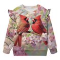 thumbnail image 5 of Xoenoiee Cardinal Cherry Blossom Print Toddler Girls Ruffle Sweatshirt Cotton Sweater Long Sleeve Shirt Little Kids Pullover Tops for Fall Winter Spring, Size 5-6 Years, 5 of 7