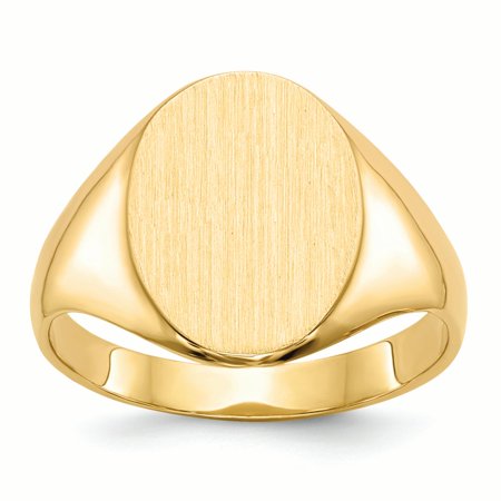 14K Yellow Gold 14 MM Oval Engravable Signet Ring, Size 6.75