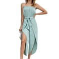 thumbnail image 1 of Conjunto de top sin tirantes con hombros descubiertos y pantalones de pierna ancha, verde, talla L: elegante y estilizador de verano, 1 of 6