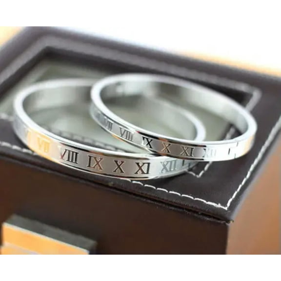 QQTDFG 2 Pcs Men Women Roman Numeral Cuff Bangle Unisex Stainless Steel Bracelet Gift-Silver 1Pcs-Men