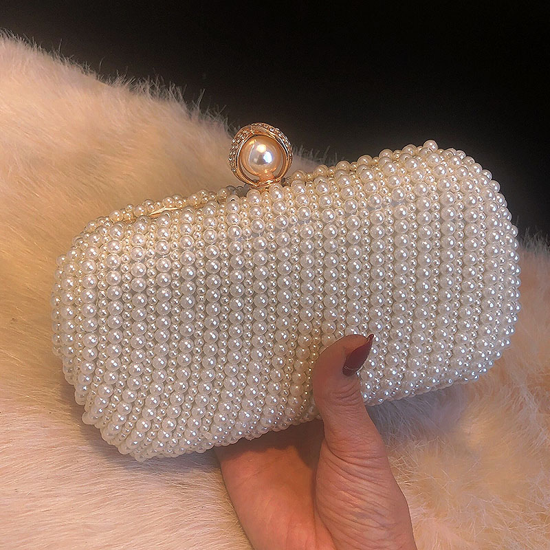 Toyella Fashion Retro Women's Rhinestone Pearl Handbag Water drop pure white - image 4 of 7