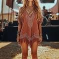 thumbnail image 2 of Lovzfmll Women's Mini Dress, V-Neck Short Sleeve with Fringe, Casual Linen Shift Dress Red, 3XL, 2 of 9