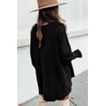thumbnail image 3 of Women's Black Waffle Knit Buttoned Long Sleeve Top, 3 of 6