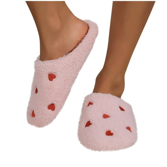purcolt Women's Slippers Heart-Print Fuzzy Cozy Indoor House Shoes Soft Plush Upper Memory Foam Platform Slippers