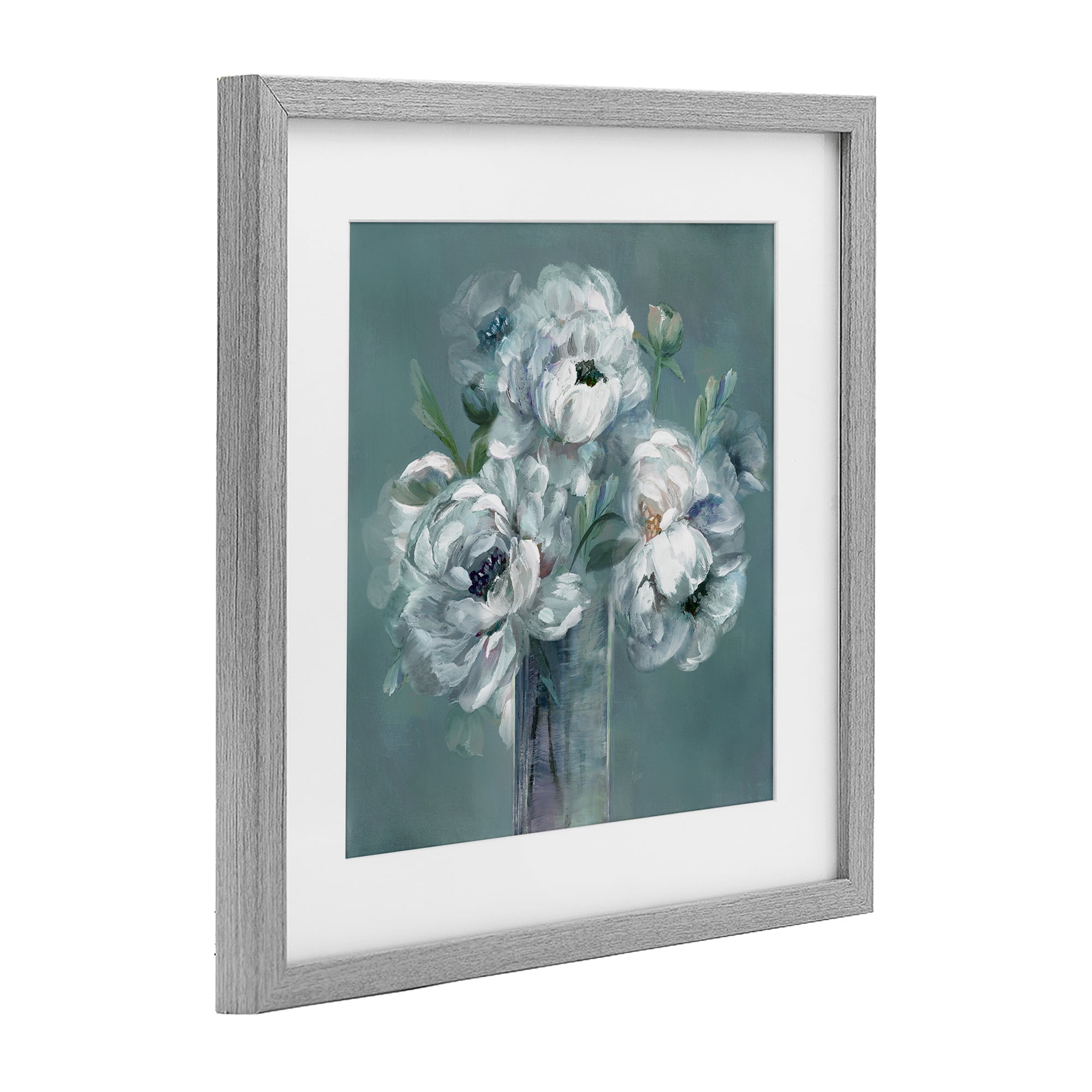 Stupell Industries White Peony Impression in Vase Gray Framed Print Under Glass, design by Nan