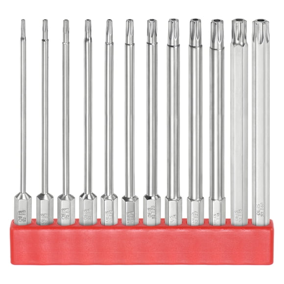 Uxcell 12Pcs T6-T40 Security Torx Bit 1/4" Hex Shank 4" S2 Steel Magnetic Tamper Resistant Star Bits Torx Head with Hole