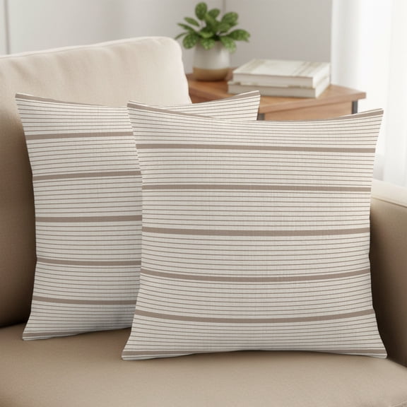 Set of 2 Horizontal Stripe Pillow Covers 20x20 Inch, Modern Minimalist Brown Beige Linen Texture Decorative Throw Pillow Cases Cotton Cushion Covers for Sofa Couch Bed Living Room Bedroom Home Decor