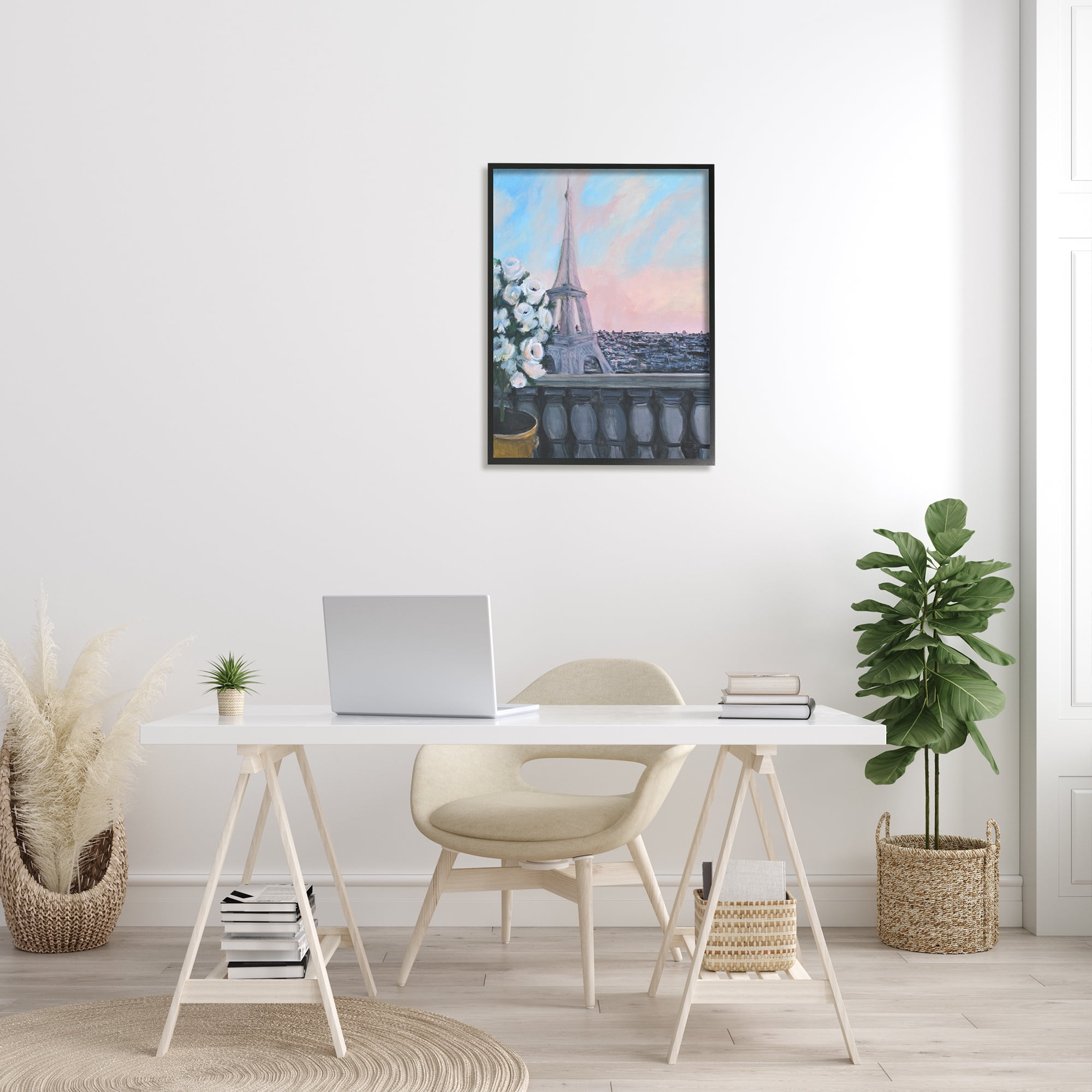 Stupell Industries Spring Eiffel Tower Balcony Traditional European Architecture Travel & Places Painting Black Framed Art Print Wall Art, 24 x 30