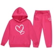 thumbnail image 4 of CPNG Teens Kids Unisex Boys Girls Sweatsuit 2 Piece Set Heart Print Sweatsuits Hoodie Sweatshirts and Sweatpants Set(Hot Pink,2-3 Years), 4 of 5