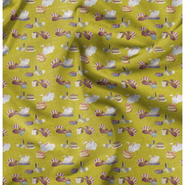 Soimoi Yellow Cotton Cambric Fabric Rabbit Animal Fabric Prints By Yard 56 Inch Wide