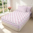 thumbnail image 2 of Manfei Vintage Grid Zipper Twin Comforter Sets with Fitted Sheet and 2 Pillowcases,Modern Check Zipper Bedding Set,Pink White,Pink Reversible,4pcs, 2 of 8