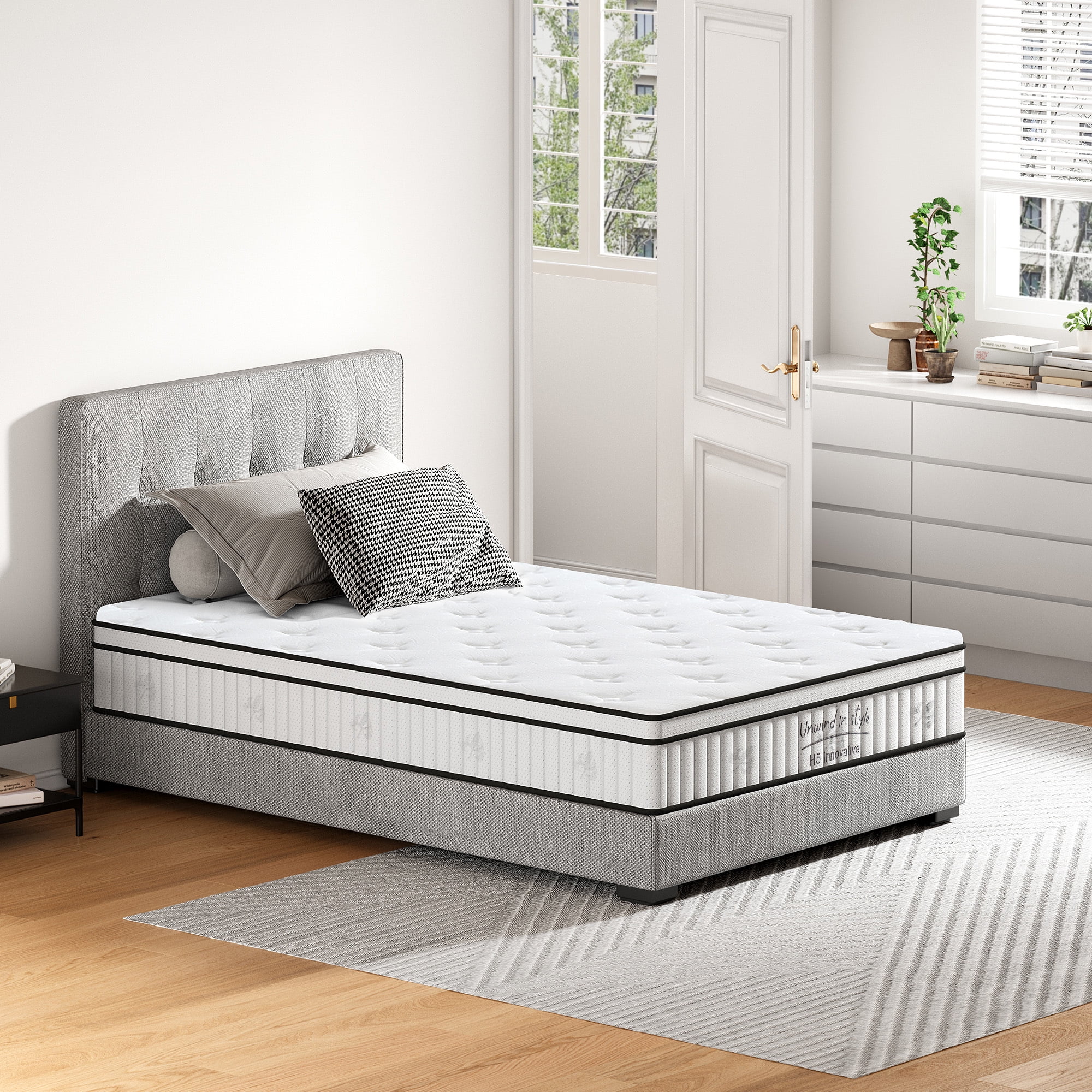 SogesPower 12inches Thickness Hybrid Mattress Gel Memory Foam- Full, White