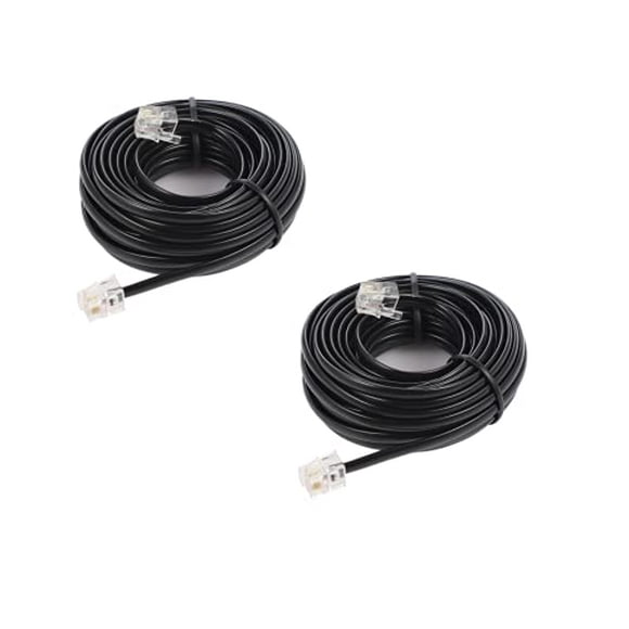 Câble d'Extension Téléphonique 20 Pieds avec Prises Standard RJ11 6P4C pour Téléphone Fixe, (6m-Noir-Lot de 2)