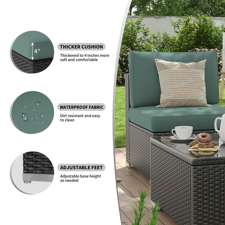 ECOPATIO Outdoor 7 Piece Patio Conversation Set PE Rattan Wicker Furniture Sectional Sofa Table Green Walmart