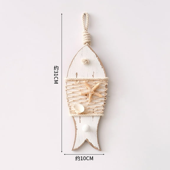 1PCS Vintage Wooden Fish Hanging Wood Fish Decor Hand Carved Nautical Ornaments Home Wall Decor Hanger Gift - White Fish Hooks