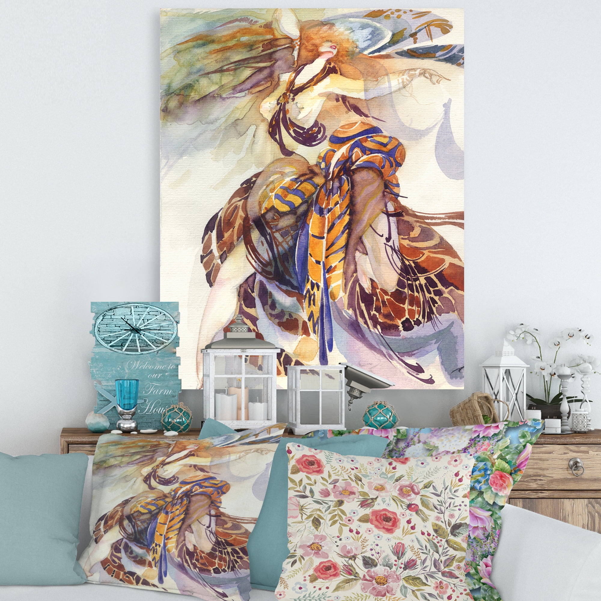 Designart ' Allegory of Paradise Bird Woman Portrait ' Traditional Canvas Wall Art Print