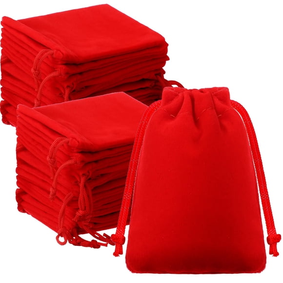 Bolsas de terciopelo con cordón para joyas, 7 x 9 cm, 100 unidades, rojas