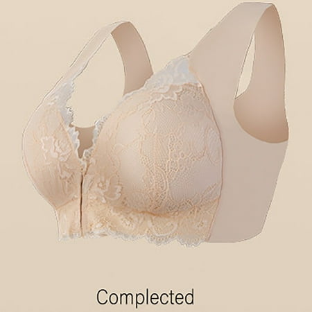 HCURIBAD Wireless Bras  Clearance! Plus Size Front Closure Elastic Up Comfort Bra Women s Wirefree Lace Bra Everyday Bras for Women  Seamless Bra  Backless Bra  Bras for Women Beige 4XL