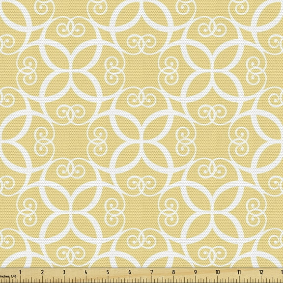 Ambesonne Yellow and White Fabric by the Yard Upholstery, Ornate Floral, 10 Yards, Pale Yellow White