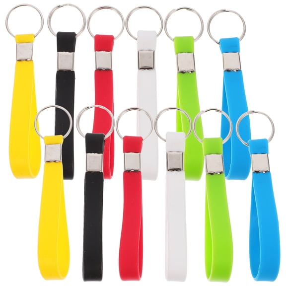 12pcs Silicone Band Keychain Wristlet Silicone Wristbands Party Wrist Bracelet With Keyring