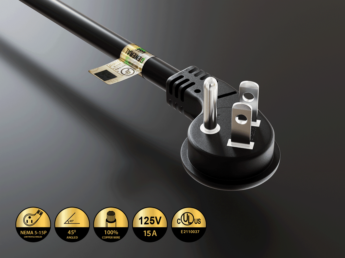 Cable Leader 72in NEMA 5-15P to Dual NEMA 5-15R Low Profile Power Cord Splitter 14AWG