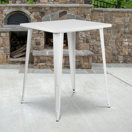 Emma + Oliver Commercial Grade 31.5  Square White Metal Indoor-Outdoor Bar Height Table