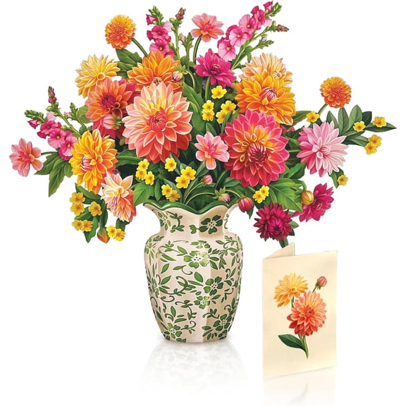 SH Dahlia Sunrise Pop Up Cards, 12 Inch Life Sized Forever Flower Bouquet 3D Popup Greeting Card, Birthday Cards, Valentine's Day Card, Mother's Day Gifts, Blank Notecard & Envelope