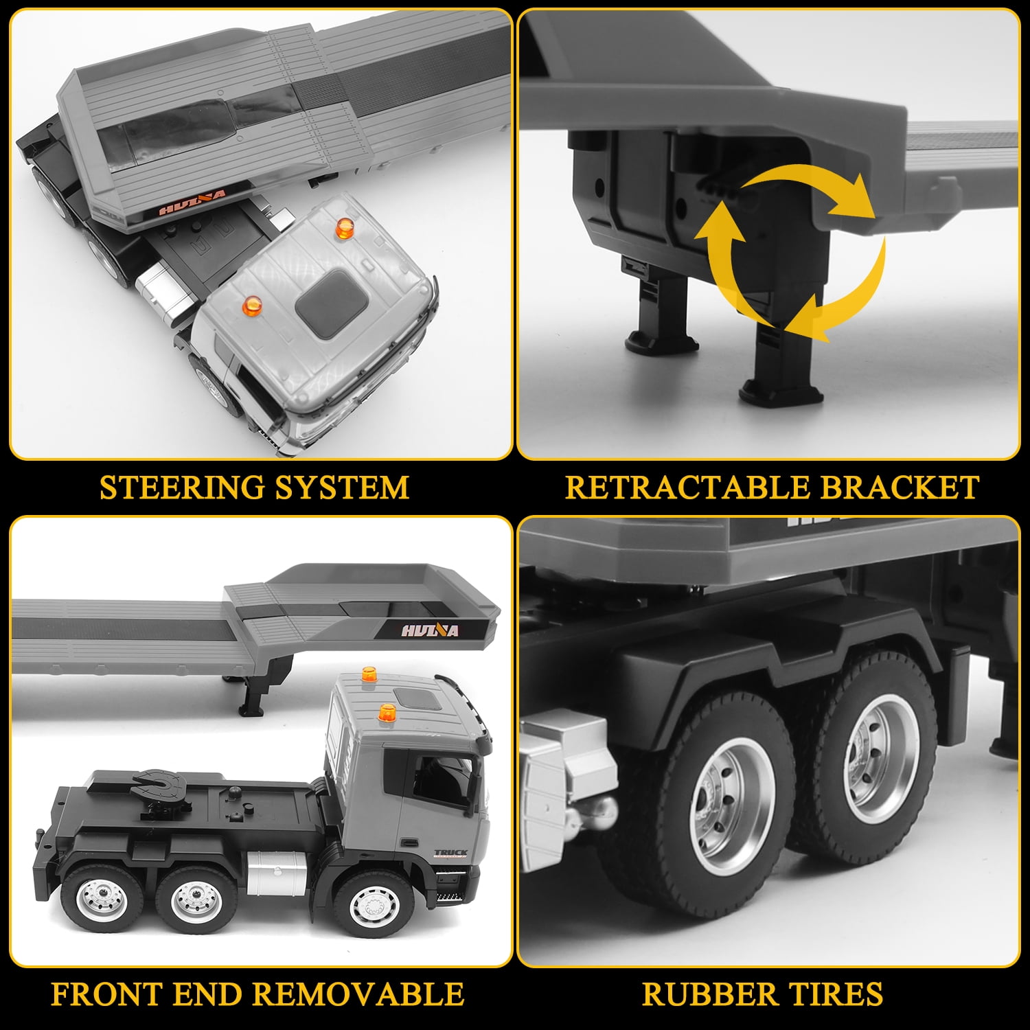 Remote Control Trailer Truck with RC Excavator Playset, RC Trailer Engineering Car with Light and Sound