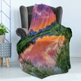 thumbnail image 4 of Mountain Soft Flannel Fleece Blanket, Colorful Sunset Reflection on River Nature Meadow in Wyoming Photography, Cozy Plush for Indoor and Outdoor Use, 70" x 90", Orange Green Purple, by Ambesonne, 4 of 5