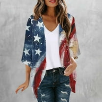 UVEASISHA USA Flag Kimono for Women 4th of July Cover Up Lightweight Chiffon Cardigan Independence Day Summer Casual Outfits Multicolor#1 S,M,L,XL,XXL
