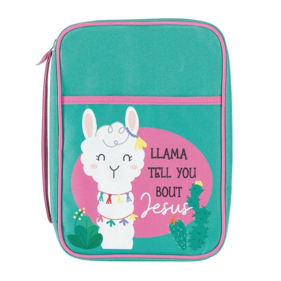 Llama Tell You About Jesus Pink Large Canvas Bible Cover with Handle