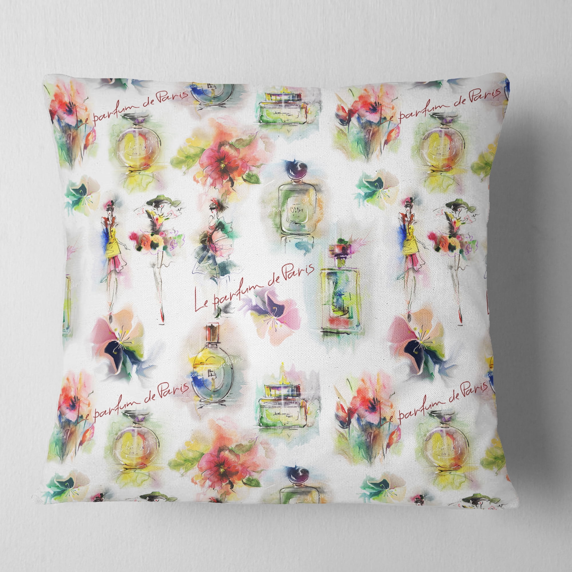 Designart Perfume Bottles and Flowers - Abstract Throw Pillow - 16x16