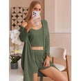 thumbnail image 5 of Ekouaer Womens 3 Piece Waffle Knit Lounge Set Soft Pajama Sets Tank Top and Shorts Cardigan with Pockets S-XXL, 5 of 5