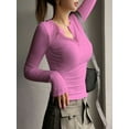 thumbnail image 4 of Women's Spring Long Sleeve Solid Color Button Up Ribbed Tops, 4 of 7