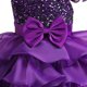 thumbnail image 3 of Vestido de manga corta con cuello redondo para niña, elegante, de malla con purpurina, con lazo irregular y degradado colorido, falda de poliéster., 3 of 4
