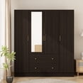 thumbnail image 3 of OxyLife 4 Door Wardrobe Armoire, Large Storage Cabinet with Mirror, 2 Drawers and Hanging Rod, White, 3 of 10