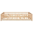thumbnail image 3 of Twin Size Floor Bed for Kids, Montessori Floor Bed with Fence Rails and Door Design, Playhouse Bed Frame for Toddler, Wooden Slats Support, Natural, 3 of 8