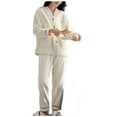 thumbnail image 4 of YOIAVAIOY Women's 2 Piece Outfit Lounge Set Trendy Flannel Cardigan Sweater Pants Sets V Neck Button Pocket Knit Matching Loungewear Beige XL, 4 of 6