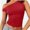 Red, variant on Womens Summer Off The Shoulder Sleeveless One Shoulder Ruched Asymmetrical Going Out Tank Crop Tops Shirts