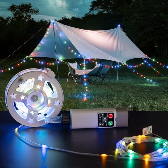 Camping String Lights,Rechargeable Tent Lights,66FT/200LED RGB String for Camping with USB 8 Lighting Modes,Battery Operated,Hanging Waterproof Portable LED Lights for Camping Essentials,Yard,Party