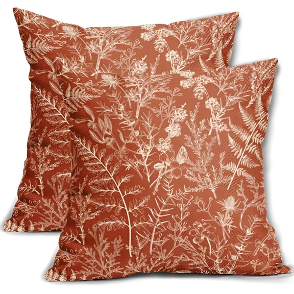ARLAJO Burnt Orange Pillow Covers 20X20 Set of 2 Vintage Floral Botanical Print Fall Colored Flower Plant Pattern Decorative Throw Pillow Cases Outdoor Farmhouse Decor for Home Sofa Couch Bed