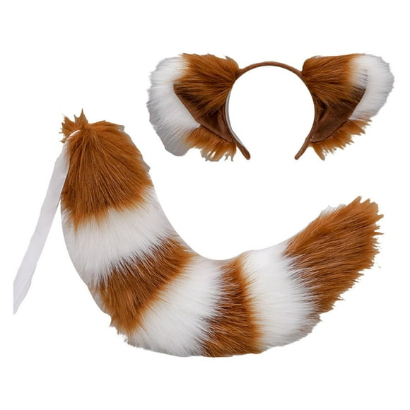 Runquan Long Ears Tail Cosplay Costume Furry Children Fancy Part Dress up white and white and brown