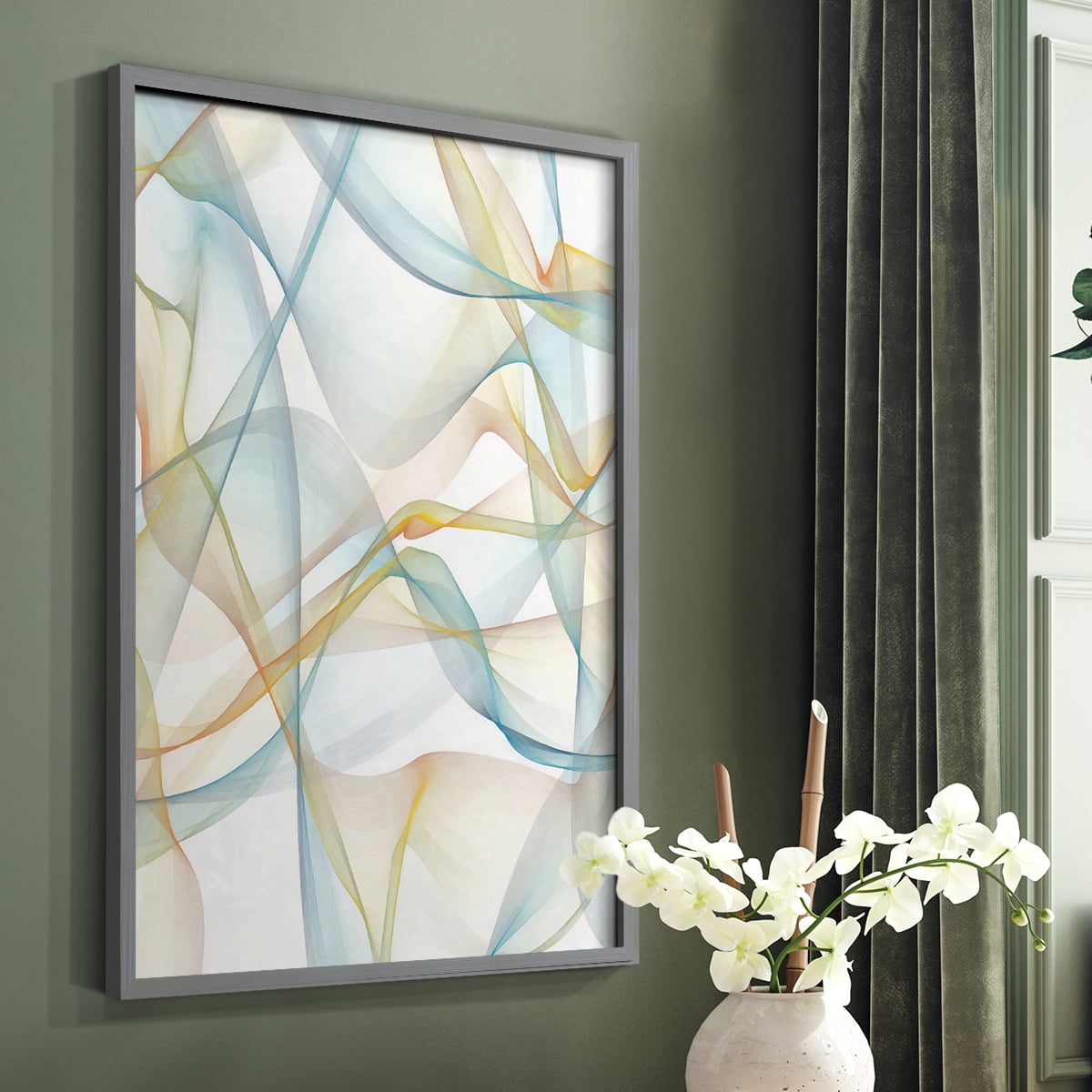 Curves and Waves IV Framed Print in Gray Solid Wood Framed Print No Nail Hanging