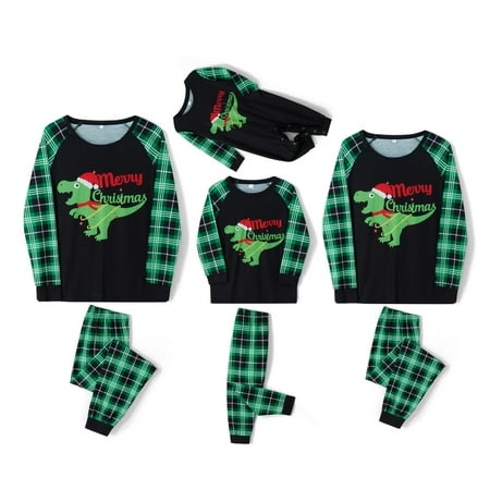 

CenturyX Christmas Pajamas for Family Matching Long Sleeve Dinosaur Print Tops Plaid Pants Sleepwear Set Pjs
