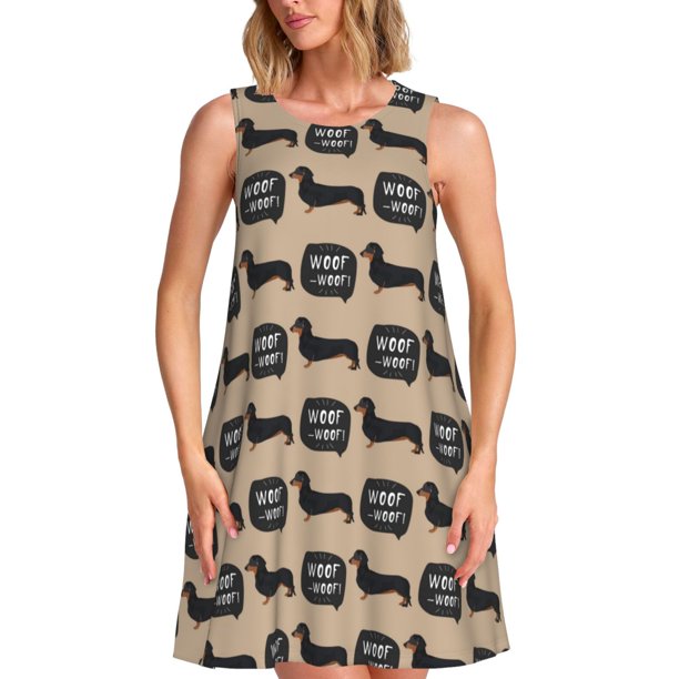 Balery Dachshund Dog Woof Vestidos de verano para mujer con estampado: vestido holgado sin mangas, vestido playero informal y cómodo para días calurosos.