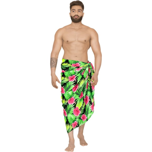 HAPPY BAY Men's Pareo Regular Holiday Sarong Long Beach Wrap One Size Tropical, Pink Summer Vacation Party