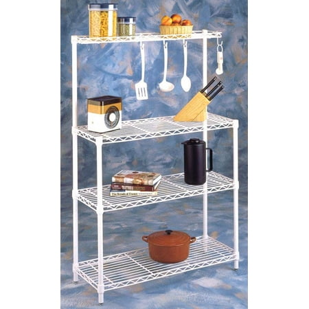 Bakers Rack With Heavy Duty White Wire Shelving Com