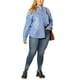 thumbnail image 5 of Camisas de mezclilla de manga larga con botones para mujeres de tallas grandes Agnes Orinda 1X azul claro, 5 of 8