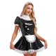 thumbnail image 3 of Disfraz de sirvienta francesa para mujer, disfraz de manga corta de látex, charol, encaje, vestido de juego de rol con anillo para el cuello, 3 of 5
